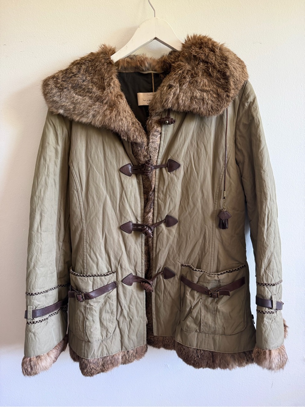 Faux Fur Trim Olive visconf Italy Jacket size 6